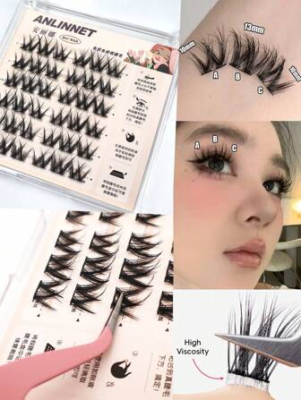 anlinnet 36 簇 - C-Curl-5D 无胶自然假睫毛，卷翘、蓬松、浓密，适合表演女团上镜睫毛，睫毛簇，单根睫毛，睫毛，假睫毛
