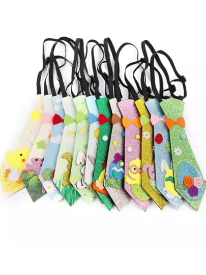 2pcs Easter Decorative Tie, Adjustable Cartoon Rabbit & Egg Bow Tie For Holiday Family Party