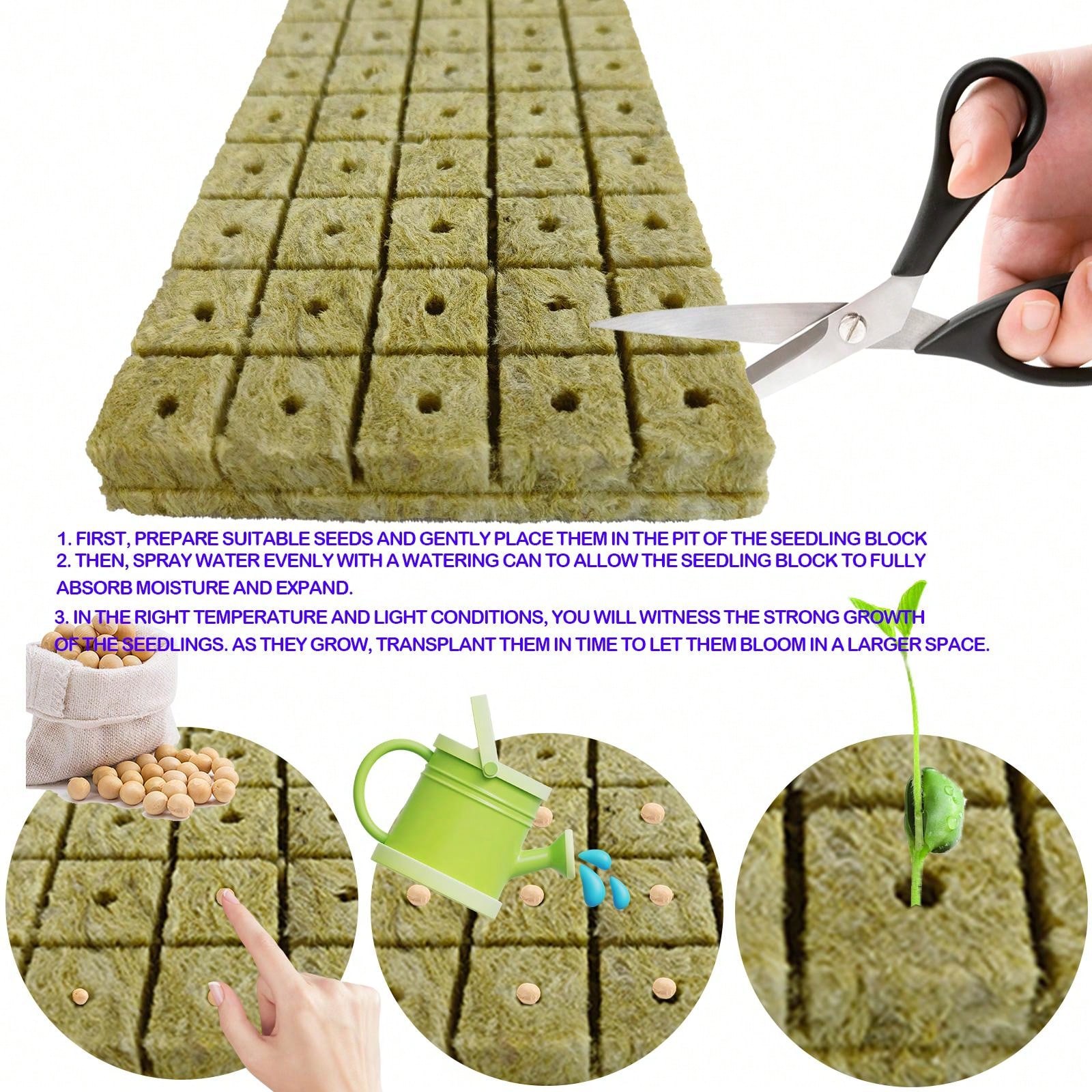 Mottes de semis Blocs de terre pour la culture de semis et la germination hydroponique, cubes