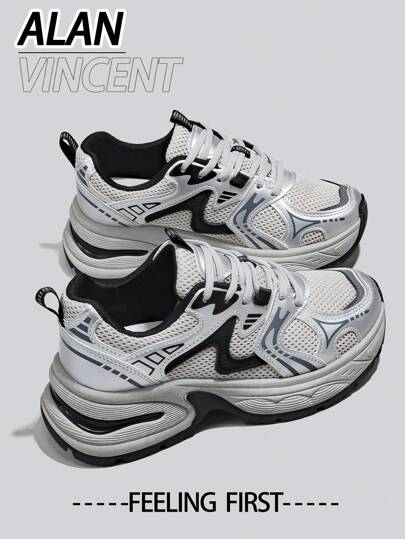 Alan Vincent Zapatillas de deporte plateadas de la serie City Sneaker de Alan Vincent 2025 Nuevos zapatos deportivos de suela gruesa para mujer, cómodos y de moda, zapatillas de running casuales, zapatos para mujer para exteriores, zapatos transpirables de malla