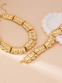 1 Set 2pcs Women Jewelry Set, Gold Coil Shaped Necklace And Bracelet Set, Exaggerated Luxury Vintage Elegant Fashion Suitable For Valentine's Day Gift, Party And Daily Wear - Yellow Gold - View 5