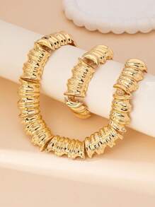 1 Set 2pcs Women Jewelry Set, Gold Coil Shaped Necklace And Bracelet Set, Exaggerated Luxury Vintage Elegant Fashion Suitable For Valentine's Day Gift, Party And Daily Wear - Yellow Gold - View 6