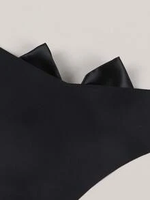Plus Sexy Elastic Bow Decor Thong - Black - View 4