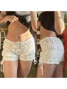 Women's Pajama Shorts Lace Trim Plaid Elastic Waist Comfy Sleep Shorts Summer Casual Pajama Bottoms