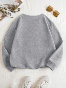Felpa oversize unisex con stampa casual di un cucciolo astratto, con spalle basse, in morbido pile caldo adatto per climi freddi, top basic in cotone da donna, per primavera/estate