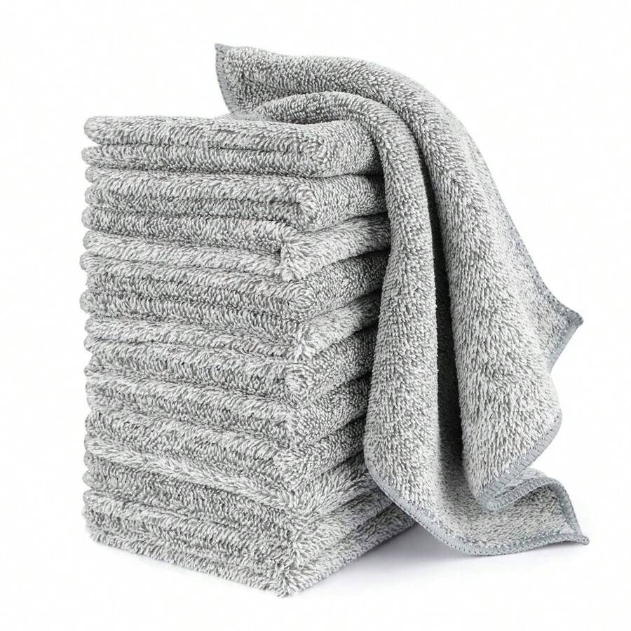 10 pièces Torchons de cuisine, Torchons à vaisselle de haute qualité, Chiffons de nettoyage en microfibre super absorbants, Sans huile, Lavables et séchage rapide (gris) - Gris - Voir 1