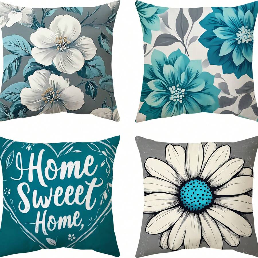 4 Stücke süße Heimat geometrischer Blume Muster Kissenbezug, einfach pastoraler Pfirsich Samt Reißverschluss Kissenbezug für Zuhause, Auto, Schlafzimmer, Wohnzimmer, geeignet für alle Jahreszeiten (Kisseneinsatz nicht enthalten)