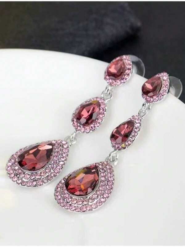 1 Pair Luxury Women Rhinestone Dangle Earrings, Exaggerated Crystal Teardrop Bridal Wedding Earrings, Versatile For Wedding, Party, Daily Wear
