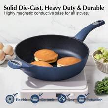 SENSARTE Nonstick Frying Pan Skillet With Lid, 12 Inch Large Deep Frying Pan, 5 Qt Non Stick Saute Pan With Cover, Induction Pan, Healthy Non Toxic Cooking Pan With Helper Handle, PFOA PFOS Free - 藍鹽 - 查看 5