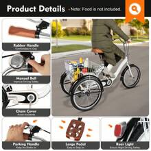 kangten 20" Dreirad für Erwachsene 20 Zoll Dreirad für Erwachsene Senioren Damen Männer Multifunktionale Fahrrad Kreuzfahrrad mit Einkaufsaufbewahrungskorb
