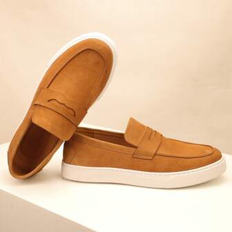 Men's Casual Slip-On Loafers, English Style, Suede, Breathable, Non-Slip, Retro Classic, Comfortable, Business & Formal Occasion Dress Shoes, Large Sizes