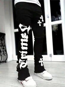 Slim Fit Fashionable Printed Denim Jeans For Teens - Black - View 3