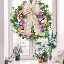 Easter Large Wreath Bows Burlap Wired Ribbbon Bow With Bunny Ears Easter Tree Topper Ornament For Spring Home Holiday Party Outdoor - Pink - View 4