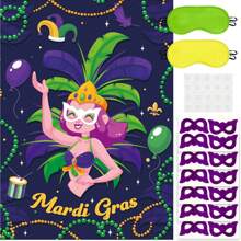 Mardi Gras Pin The Mask On The Dancer Party Game Large Poster With 24 Pcs Stickers Blindfolds Fun Masquerade Activity For Fat Tuesday New Orleans Carnival Birthday Party Decorations Wall Decor - Multicolor - View 1