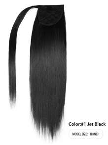 1pc Real Human Hair Straight Ponytail Extension, #1 Jet Black, Clip-In Style, For Women - S1 - View 3