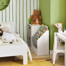 Children Kids Bookcase Toy Shelf Children Sling Bookshelf With 2 Fabric Boxes Grey W80 X D30 X H61cm KMB76-W - White - View 9