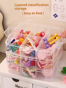 1pc 3-Layer Transparent Plastic Storage Box, Jewelry Box, Jewellery Box, Storage Cabinet, Storage Box, White, Easter Elements, Can Be Used For Cosmetics, Jewelry, Toys, Socks Etc., With Handle Multi-Compartment Component Box Electronic Parts Screw Accessory Tool Sorting Grid Dustproof Large Capacity Hair Accessories Earrings Necklaces Beads Craft Supplies Box, Valentine's Day Gift, Christmas Gift Back To School