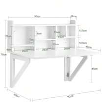 SoBuy FWT07--W, Folding Wall-Mounted Drop-Leaf Table Desk Integrated With Storage Shelves, Wall Desk Table Computer Desk, White - White - View 2