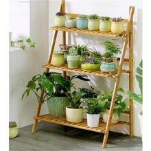 Giá đỡ cây gỗ trong nhà có thể gấp gọn, giá để chậu hoa di động cho ban công, phòng khách, lối vào trang trí ngoài trời - màu gỗ - Xem 3