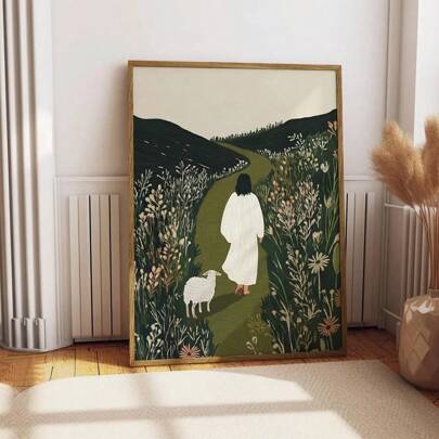 1pc Framed/Unframed Jesus Leaves The 99 Good Shepherd Art Poster Bible Art Painting Canvas Print Wall Picture For Dorm,Apartment, Living Room,Bedroom,Modern Home Decoration
