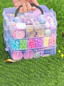 1pc 3-Layer Transparent Plastic Storage Box, Jewelry Box, Jewellery Box, Storage Cabinet, Storage Box, White, Easter Elements, Can Be Used For Cosmetics, Jewelry, Toys, Socks Etc., With Handle Multi-Compartment Component Box Electronic Parts Screw Accessory Tool Sorting Grid Dustproof Large Capacity Hair Accessories Earrings Necklaces Beads Craft Supplies Box, Valentine's Day Gift, Christmas Gift Back To School