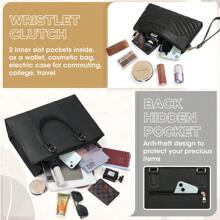 NEWHEY Laptop Bags For Women 15.6 Inch Work Tote Bags Womens Laptop Purse Waterproof PU Leather Laptop Briefcase For Office Computer Bag Women Travel Handbag Shoulder Bag - 黑色 - 查看 6