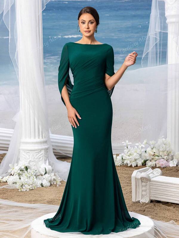 Faeriesty Mosy Elegant Draped Back Mermaid Hem Formal Evening Dress Mother Of The Bride Dress