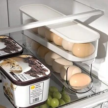 Double-Layer Rotating Egg Dispenser, Refrigerator Egg Storage Box, Automatic Egg Rack, Large Capacity Kitchen Egg Holder - White - View 5