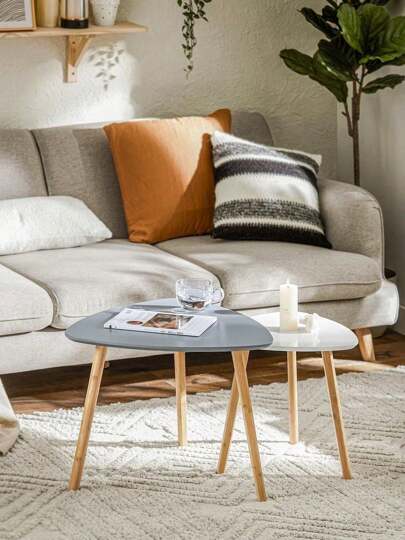 SoBuy FBT74 Set Of Side Tables Shelves Coffee Tafel Sofa Nesting Bamboo White/Natural