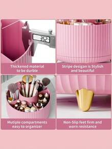 1pc Desktop Rotating Makeup Storage Box, Stationery Storage Box, Pen Holder, Cosmetics Display Rack, Multifunctional Makeup Brush Storage Bucket, Skincare Product Storage Box, Plastic Makeup Brush Storage Box Home Bathroom Decor Summer Makeup Organizer