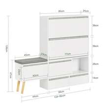 SoBuy FSR134-W，门厅鞋柜鞋架鞋子收纳柜收纳架带抽屉和收纳凳 - 白色 - 查看 2