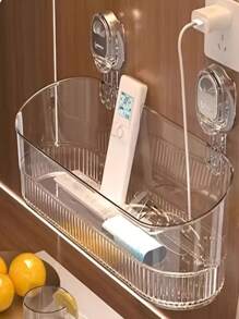 1pc Luxury Stainless Steel Wall-Mounted Suction Cup Storage Rack - No-Drill Hanging Organizer Bin, Suitable For Shower Essentials, Cosmetics And Toiletries - Plastic Shelf For Bathroom Use, No Electricity Required
