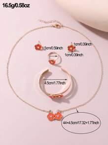 5pcs/Set Girls Flower Necklace Bracelet Earrings Ring Jewelry Set