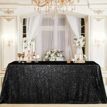 eluckya Glitter Tablecloth, 60x102 Inches, Rectangular/Round Sequined Tablecloth, Suitable For Wedding Supplies, Party Decorations, New Year's, Birthday Decorations,  Kitchen Essentials, Table Decorations, Home Décor, Holiday Decorations, Graduation And Bridal Gifts,Bachelor/Bachelorette Parties, Picnics, Bachelorette Parties, Wedding Decor, Valentine's Day, Wedding Items, Bedroom Decor, Party Supplies, Easter. - 黑色 - 查看 1