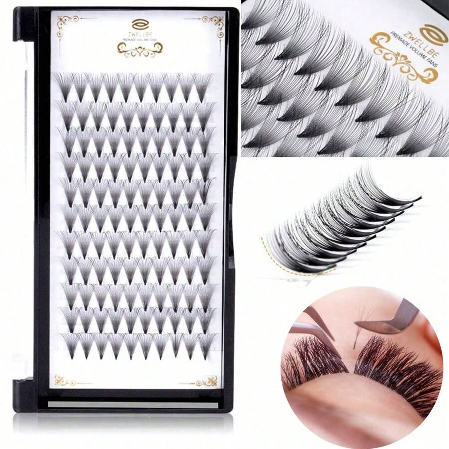 120pcs D Curl Zwellbe Volume 3D/4D/5D/6D/7D/10D/20D Eyelashes Short Stem Pre Made Fans Silk Soft Lash Extension False Mink Individual Lashes Pointy Base Premade Fans Eyelash Extensions. Middle Stem Lashes Extension Premade, Handmade Fans 1box Mix Length
