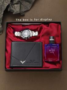 3pcs Men's Fashion Elegant PU Leather Wallet + Business Quartz Watch + Fragrance Gift Box Set, Perfect Gift For Boyfriend, Father On Valentine's Day Or Father's DayLarge Capacity Multi-Card Slots,Business Casual Style,Birthday Gift,Graduation Gift,Father's Day Gift