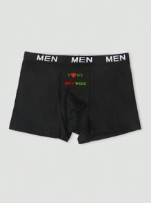 3 Pieces Men's Black Simple Letter Printed Pattern Comfortable Breathable Stretchy Regular Briefs - Black - View 7