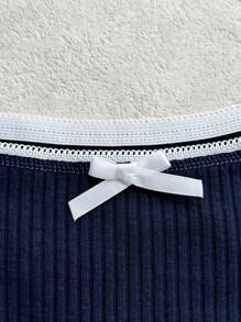 4 件装女士性感蕾丝丁字裤，高弹力透气无缝低腰丁字裤内裤 - 彩色 - 查看 5