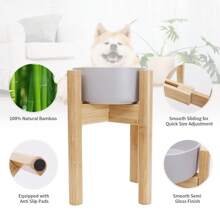 1 Stück Bambus & Holz verstellbarer Futternapfständer für Haustiere, geeignet für Katzen & Hunde (Futterschale nicht enthalten)