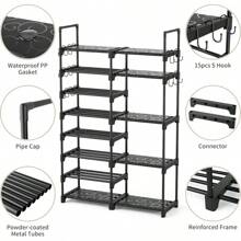 Shoe Rack, Tall Metal Shoe Rack Organizer For Entryway Closet Garage, 8 Tier Large Shoe Shelf For 26-32 Pairs Boots & Shoes Storage, Space Saving Heavy Duty Shoe Stand - 黑色 - 查看 5