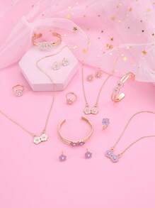 5pcs/Set Girls Flower Necklace Bracelet Earrings Ring Jewelry Set