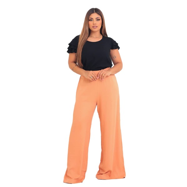 Calça Pantalona Viscose twill Lisa Coz em Elastico