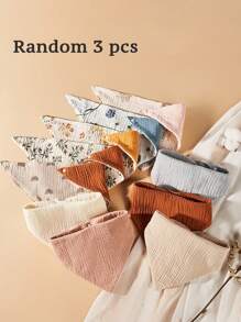 6pcs/Pack Random Printed Cotton Baby Bibs, Unisex Newborn Drool Scarf Burp Cloths