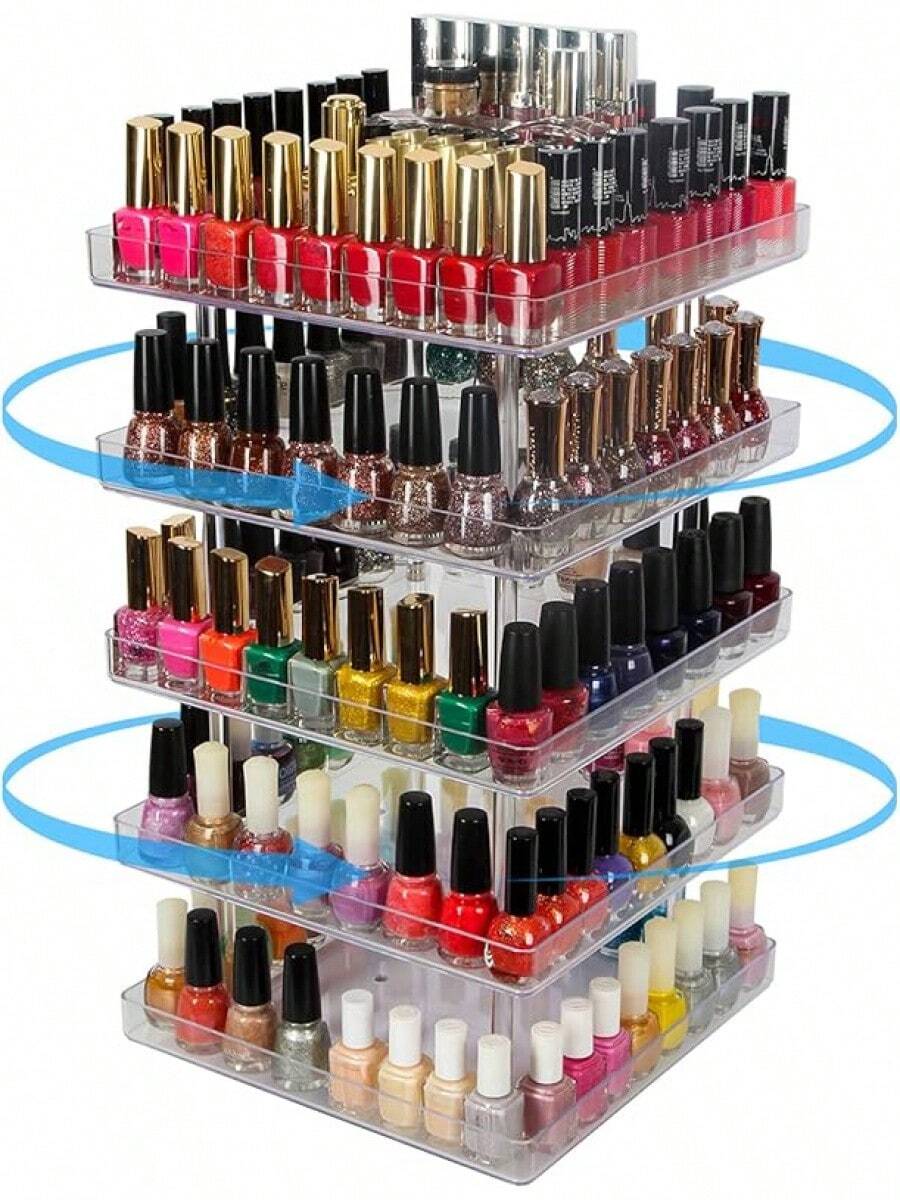 JACKCUBE DESIGN 5 Tier Nail Polish 360 Rotating Display Rack Organizer Stand Makeup Cosmetics Storage Box Carousel Shelf With Acrylic Guard(5tier) – :MK387-5 - 5 Tier - View 1