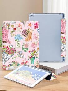 水彩花卉拼布平板电脑保护套，兼容 iPad Mini 4/Mini 5/Mini 6/Air 第五代 (2022)、Galaxy Tab A9 Plus 10.95 英寸、MatePad 10.4 英寸，带 Apple Pencil 插槽/防震/自动休眠/唤醒功能 - 彩色 - 查看 4