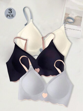 3 件装水晶果冻无缝无钢圈运动文胸，柔软支撑，防滑，聚拢，轻盈，适合女性