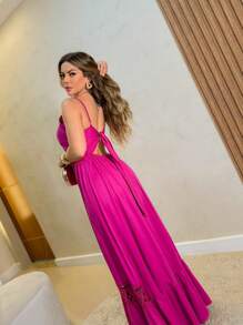 Vestido de Ferias Longa Viscolinho - Coral - Visão 5