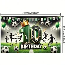 Pancarta de fiesta de cumpleaños con tema de futbol - Decoración versátil de poliéster, adecuada para celebraciones deportivas y como fondo de fotografía - Verde militar - Ver 5