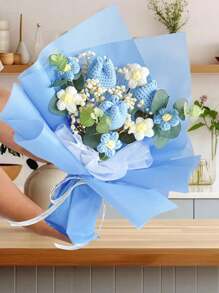 Crochet Flower Tulip Bouquet, Completed Handmade Artificial Flower Knitted Sunflower Bouquet For Festival Wedding Graduation Anniversary Mother's Day Valentine's Day Anniversary Gifts, Valentines Decorations, Wedding Decorations, Photobooth Props