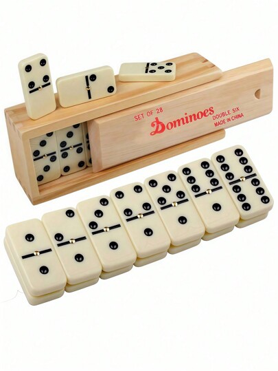 1 Stück Erwachsenen Domino Set, beige Farbe, verschiedene Größen erhältlich - Klassisches Domino Spiel, Doppel 6 Dominos Familienspiel - Standard Doppel 6 Dominos Set mit 28 Steinen, Holzbox/Plastikbox Optionen